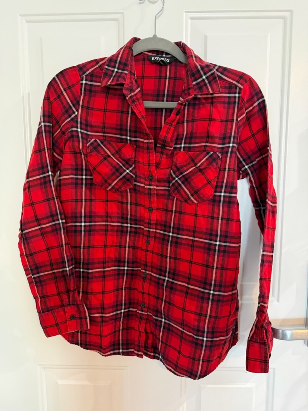Women’s Express Red and Black Plaid Shirt